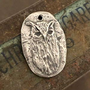 Owl Pendant, Handcrafted, Aged, Metal Animal Bird Handmade Jewelry Making Components, Artisan Crafted, Hand Cast Pewter Charm