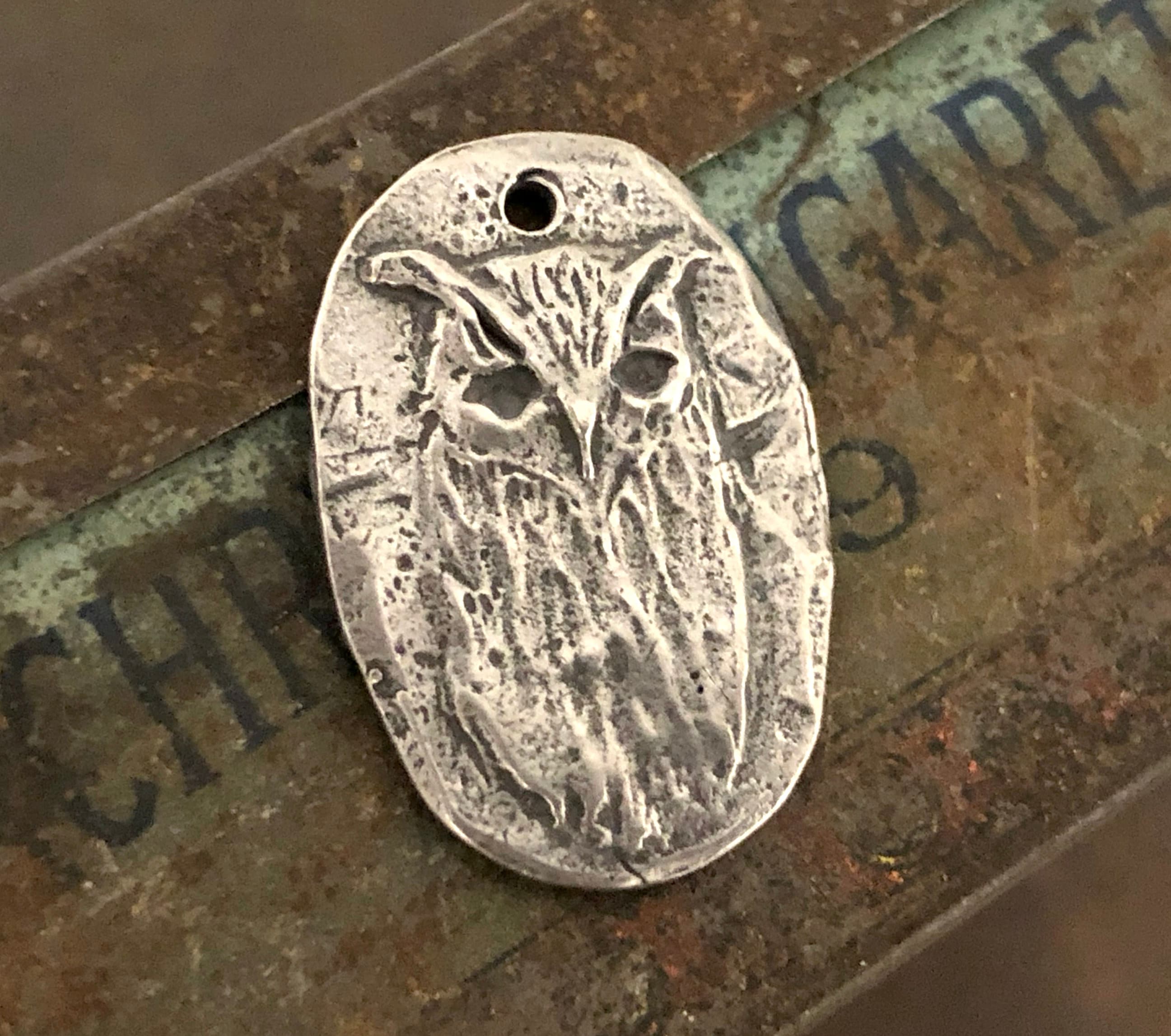 Owl Pendant, Handcrafted, Aged, Metal Animal Bird Handmade Jewelry Making Components, Artisan Crafte