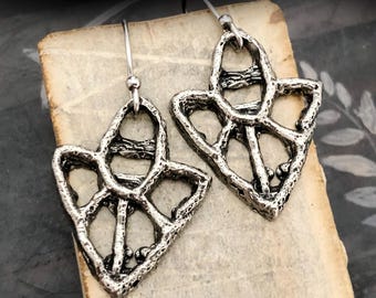Openwork Earrings Polished, Handcast Pewter, Minimalist, Dangle, Handmade, Artisan