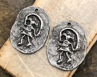 Jump Roping Girl Charms, Polished, Handmade, Child, Handcast, Metal, Artisan Design, Handcrafted, Unique Handmade Jewelry Components DIY