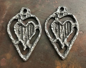 Heart Charms, Aged Finish, 25mm, Handcrafted Jewelry Charms, Pewter Components, Handmade Crafting Jewelry Supplies, DIY, Artisan, 429-CD
