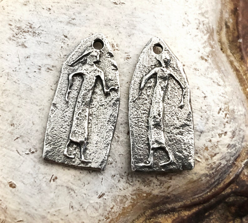 Figure Charms, Primitive style, Handmade Earring Charms, Antiqued, Shiny, Jewelry Making, Polished, Cave Art, Jewellery, Pewter, Metal image 3