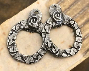 Handmade Hoop Connector Charms, Circles, Polished Pewter, Metal, Artisan Design, Handcrafted, Unique Jewelry Components for Earrings