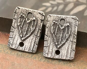 Handmade Heart Connector Charms, Aged Finish, Artisan Handcrafted Pewter Jewelry Making Components, DIY Crafting, for Earrings & Necklaces