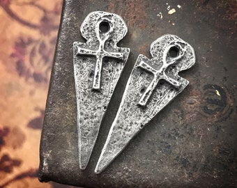 Ankh Charms, Artisan Crosses, Handcrafted Handmade Components, Jewelry Making Supplies for Earrings, Aged Pewter Unique Different -138-CD