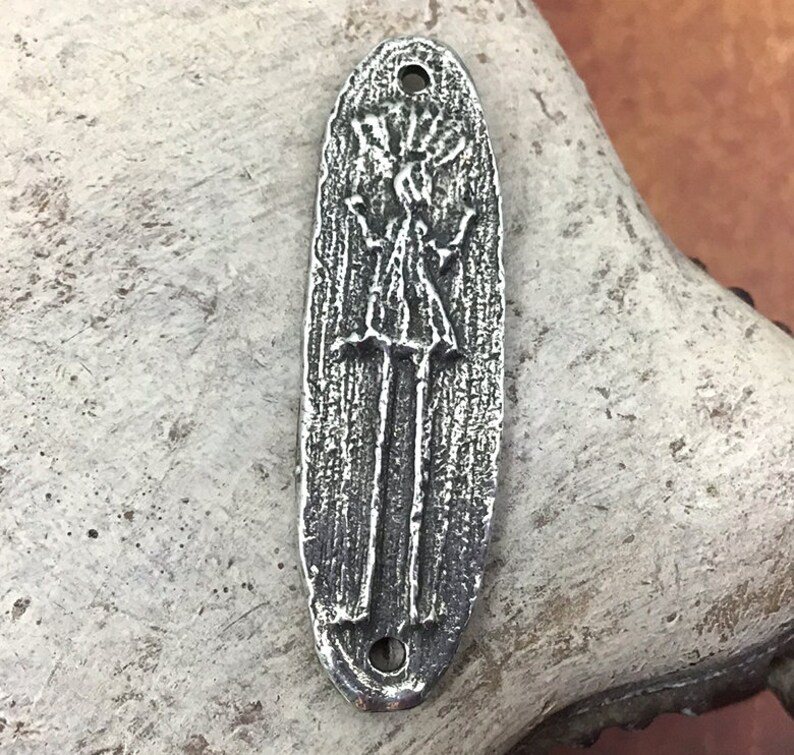 Handcast Pewter Jewelry Making 87-BP Artisan Handcrafted Jewellery No Polished Figure Connector or Bracelet Focal Handmade Components