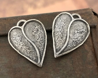 Artisan Handcrafted Heart Charms for Earrings and Neckalaces, Unique Handmade Jewelry Design, DIY Crafting Components, Pewter Metal