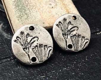 Flower Connectors Aged Finish, Charms, Small, Handmade Jewelry Charms, Pewter Components, Handmade Crafting Jewelry Supplies, Artisan, DIY