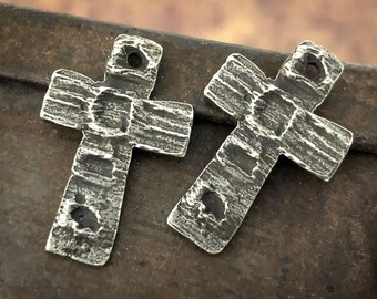 Rustic Cross Charms, Aged Finish,Handcrafted Handmade Artisan, Antiqued, Jewelry Making Components for Earring Crafting, DIY Jewelry