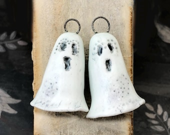 Halloween OOAK Porcelain Ghost Charms, 23.5mm tall, Gloss Finish, Glazed Ceramic, Handmade, Artisan, One of a Kind, Halloween
