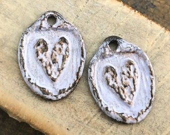 OOAK Heart Charms, 18mm tall, Lilac, Handpainted, Handmade Jewelry Supplies, Artisan, Unique Jewelry Components for Earrings, Pewter