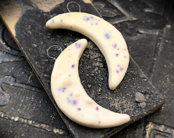 OOAK Ceramic Moon Charms, 35mm Tall, Satin Finish, Glazed Stoneware, Handmade Jewelry Making Supply, Artisan Components