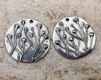 Polished Floral Charms, 22mm tall, Handcrafted Jewelry Making Components, DIY Crafting Charms, Hand Cast Pewter, 189-CP