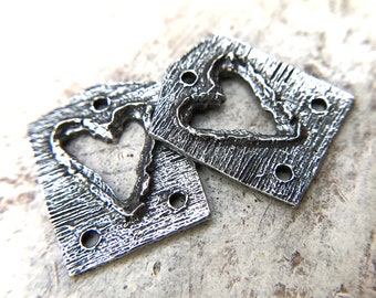 Pewter Heart Charms, Handmade Earring Charms, 20mm, Artisan Jewelry Making Components, DIY Crafting Supplies, Handcast Pewter Metal 320-CP