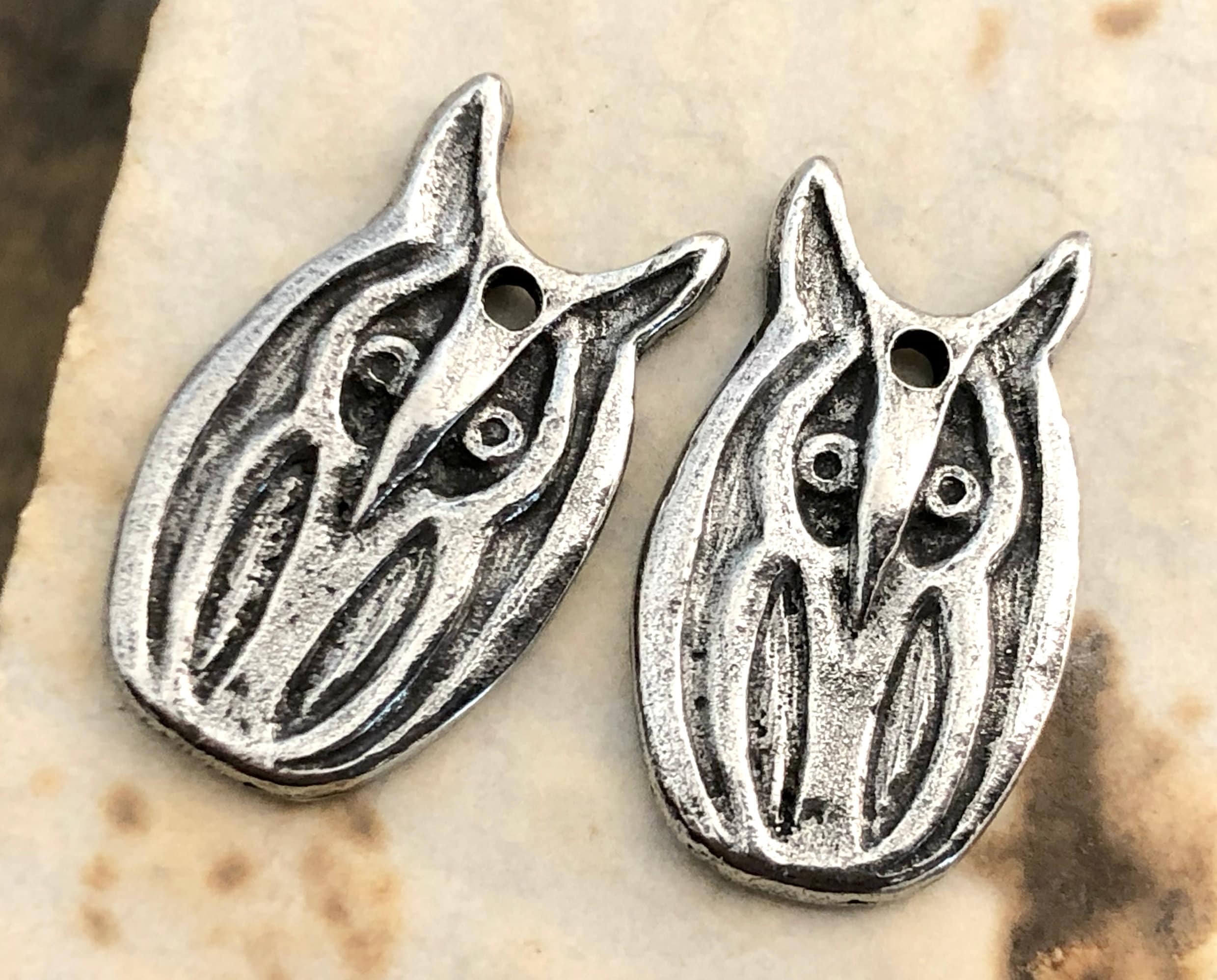 Owl Charms, Handmade, Metal, Polished Pewter, Artisan Design, Handcrafted, Unique Jewelry Components