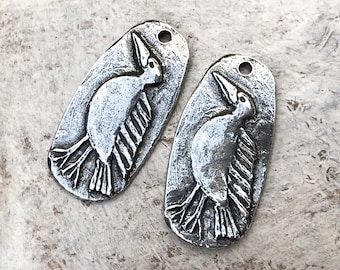 Amuletos de pájaros, acabado pulido, 21 mm, componentes artesanales para hacer joyas, amuletos de artesanía diy, peltre fundido a mano, 322-CP