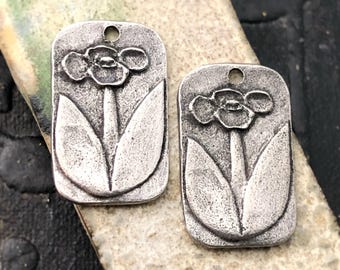 Flower Charms, Aged Finish, Nature, Floral, Jewelry-making, Pewter Components, Handmade Crafting Metal Jewelry Supplies, Artisan