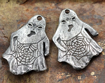 Artisan Designed Ghost Charms for Earrings and Necklaces, Uniquely Handcrafted Jewelry Components. DIY Crafting Pieces, Pewter - 187-CD