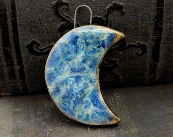 OOAK Ceramic Moon Pendant, 35mm tall, Gloss Finish, Glazed Ceramic, Handmade, Artisan, One of a Kind