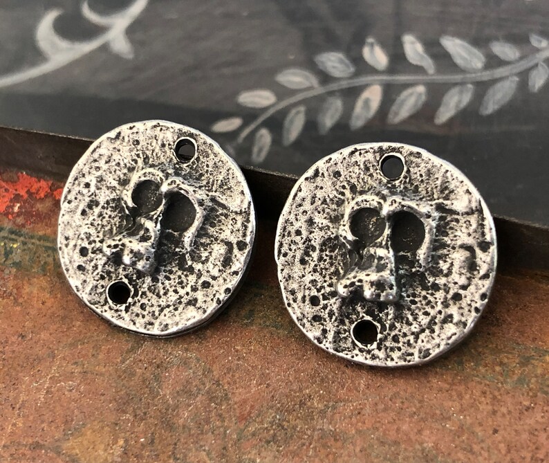 Skulls Connector Charms, Halloween, Handcrafted Jewelry Components, Gothic, Pewter Earrings Supplies, DIY, Artisan 72-CD image 2