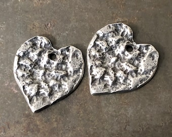 Handmade Heart Charms, Aged Finish, Artisan Handcrafted Pewter Jewelry Making Components, DIY Crafting, for Earrings & Necklaces, Handcast