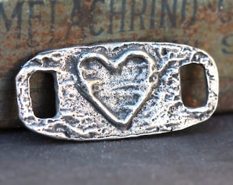 Heart Bracelet Focal, Aged Finish, 36mm, Handcrafted Jewelry Making Components, Handmade Artisan, Craft, Necklace Supplies, Pewter 355-PD