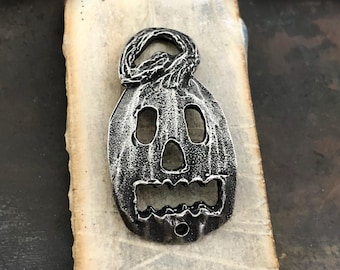 Pumpkin Bracelet Focal, Aged Finish, Handcrafted, Artisan, Jewelry Making Components, Handcast Pewter, Silver Metal, Supplies