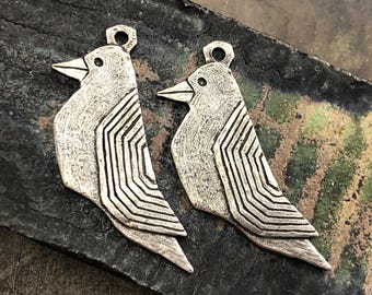 Bird Charms, Aged Finish, Rustic, Handcrafted for Earrings, Artisan Handmade Jewelry Making Components, DIY, Handcast Jewellery, Antiqued