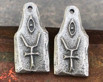 Mercury Alchemy Symbol Eye & Cross Charms, Aged Finish, Handcrafted Jewelry Making Components, Artisan Handmade Jewellery, Pewter 238-CD