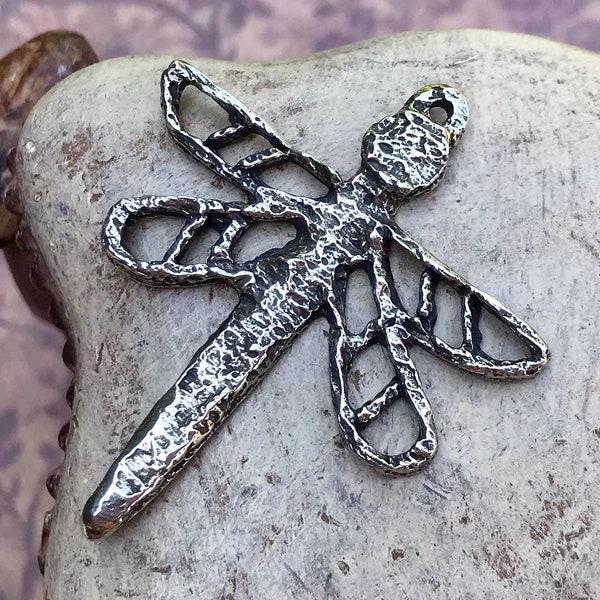 Artisan Dragonfly Pendant for Necklaces, Hand Crafted Handmade Unique Jewelry Components for DIY Crafters,Cast  Pewter Metal - 284-PP