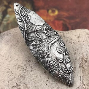 Raven & Moon, Large Pendant, Polished, Artisan Design, Handcast, Jewelry Supply
