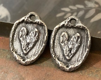 Handmade Heart Charms, Aged Finish, Artisan Handcrafted Pewter Jewelry Making Components, DIY Crafting, for Earrings & Necklaces, Handcast