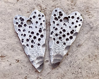 Heart Charms, Polished, 21mm,  Handcrafted Handmade Artisan Jewelry Making Components, DIY Crafting Supplies, Handcast Pewter Metal 168-CP