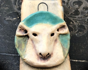OOAK Ceramic Goat Pendant, 36mm tall, Satin/Matte Finish, Glazed Ceramic, Handmade, Artisan, One of a Kind