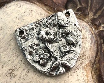 Polished Flower Pendant, Antiqued, Handmade Jewelry Making Components, Artisan Handcrafted Jewellery Design, Hand Cast Pewter, DIY, Floral