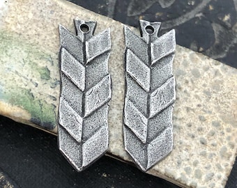Chevron Charms Aged Finish, Handcrafted, Artisan, Jewelry Making Components, Handcast Pewter, Silver Metal, Supplies