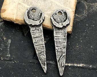 Moon Dagger Charms Aged Finish, Handcrafted, Artisan, Jewelry Making Components, Handcast Pewter, Silver Metal, Supplies
