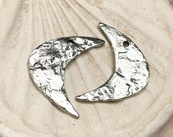 Crescent Moon Charms, Polished Finish, Artisan Handcrafted Jewelry Making Components, DIY Crafting Charms, Handcast Pewter, Handcast