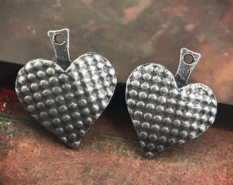 Heart Drop Charms, 21mm, Handcrafted Jewelry Making Supplies, Artisan, Handmade Pewter Charms 201-CD