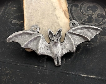 Bat Connector, Pendant Aged Finish, Handcrafted, Artisan, Jewelry Making Components, Handcast Pewter, Silver Metal, Supplies