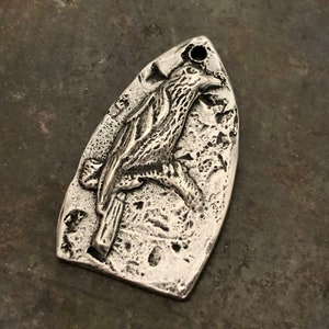Pewter Bird Pendant, Handmade, for Necklace Making, Artisan Design Hand Crafted Jewelry Components, Animals, Nature image 3