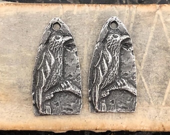Bird Charms Aged Finish, Handcrafted, Artisan, Jewelry Making Components, Handcast Pewter, Silver Metal, Supplies