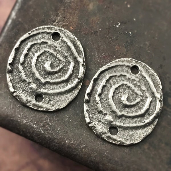 Handmade Spiral Connector Charms, Handcrafted Jewelry Making Components, Hand Cast Pewter, Artisan Jewellery Supplies Components - No. 444CD