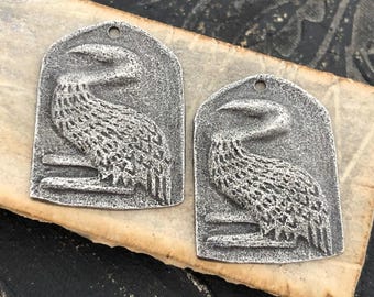 Crane Charms Aged Finish, Handcrafted, Artisan, Jewelry Making Components, Handcast Pewter, Silver Metal, Supplies