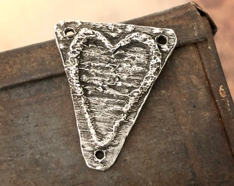 Rustic Heart Pendant, Rugged, Textured, Handcrafted Handmade Jewelry Making Components, Hand Cast Pewter, Artisan Crafting DIY Crafts