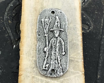 Witch Bracelet Focal, Aged Finish, Handcrafted, Artisan, Jewelry Making Components, Handcast Pewter, Silver Metal, Supplies