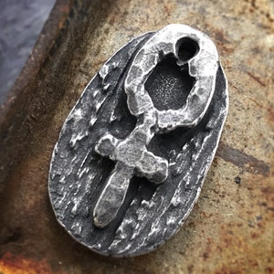 Venus Pendant, Artisan Rustic Handcrafted Handmade Jewelry Making Components for Necklaces, Celestial Zodiac Symbols, Pewter 231-PD image 1