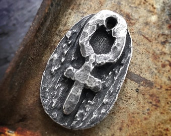 Venus Pendant, Artisan Rustic Handcrafted Handmade Jewelry Making Components for Necklaces, Celestial Zodiac Symbols, Pewter - 231-PD