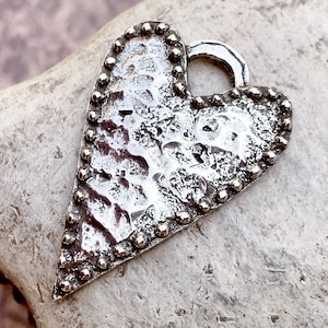 Artisan Dotted Heart Pendant, 40mm, Handcrafted Rustic Jewelry Design, Handmade Diy Components for Necklace Making, Cast Pewter