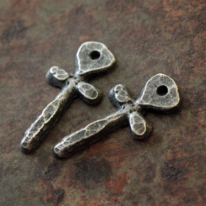 Tiny Cross Charms, Aged Finish, 22mm, Artisan Handcrafted Handmade Jewelry Making Components 825-CD image 2